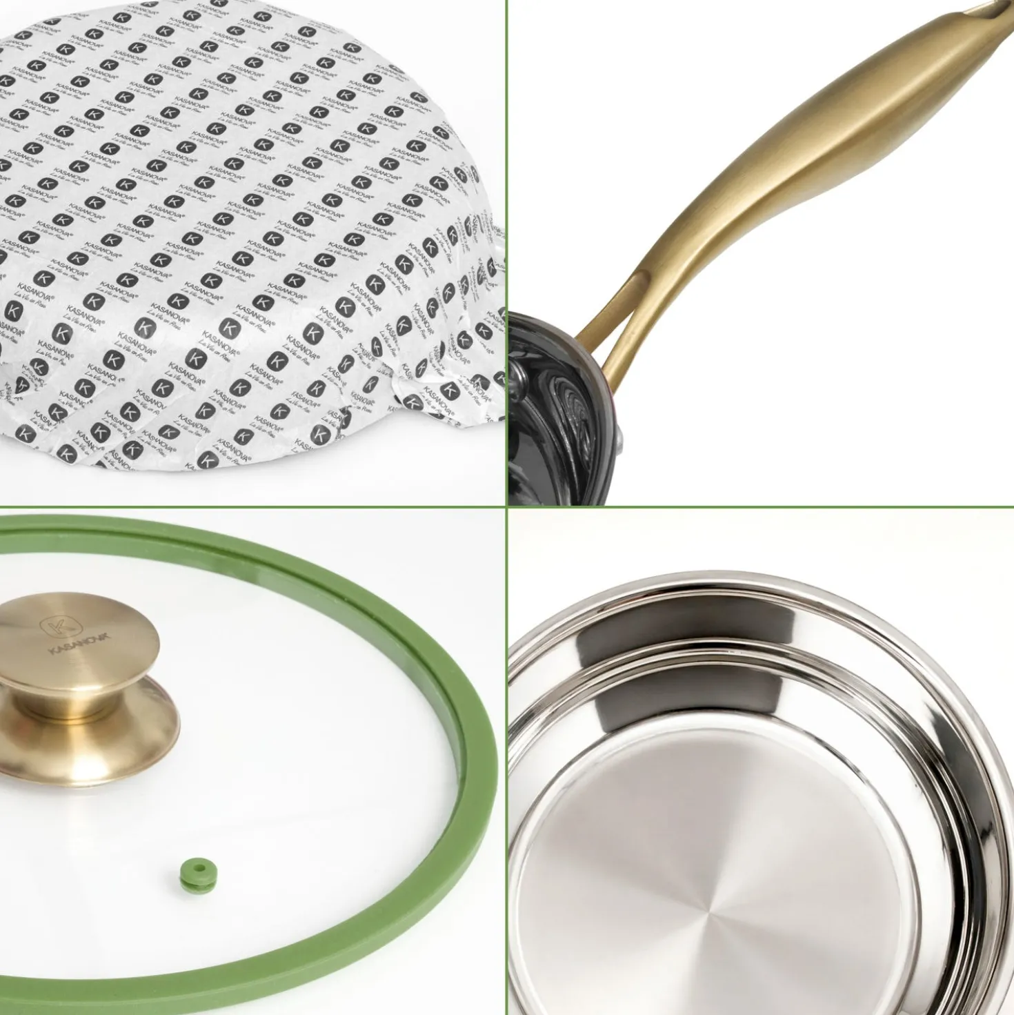 Batteria pentole acciaio 9 pezzi La Vie en Rose verde