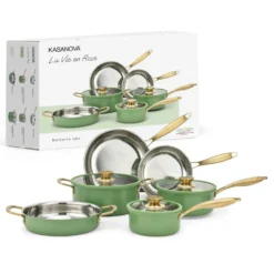 Batteria pentole acciaio 9 pezzi La Vie en Rose verde