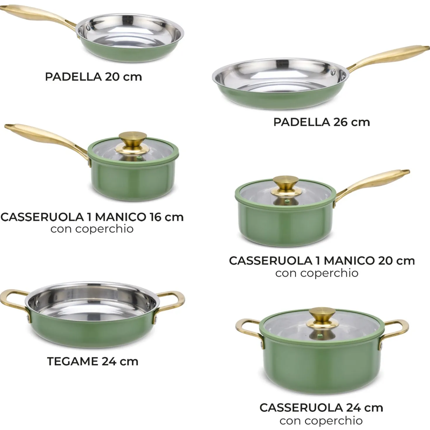 Batteria pentole acciaio 9 pezzi La Vie en Rose verde