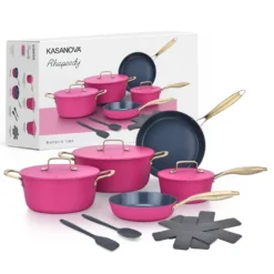 Batteria 12 pezzi antiaderente ceramico Rhapsody fucsia