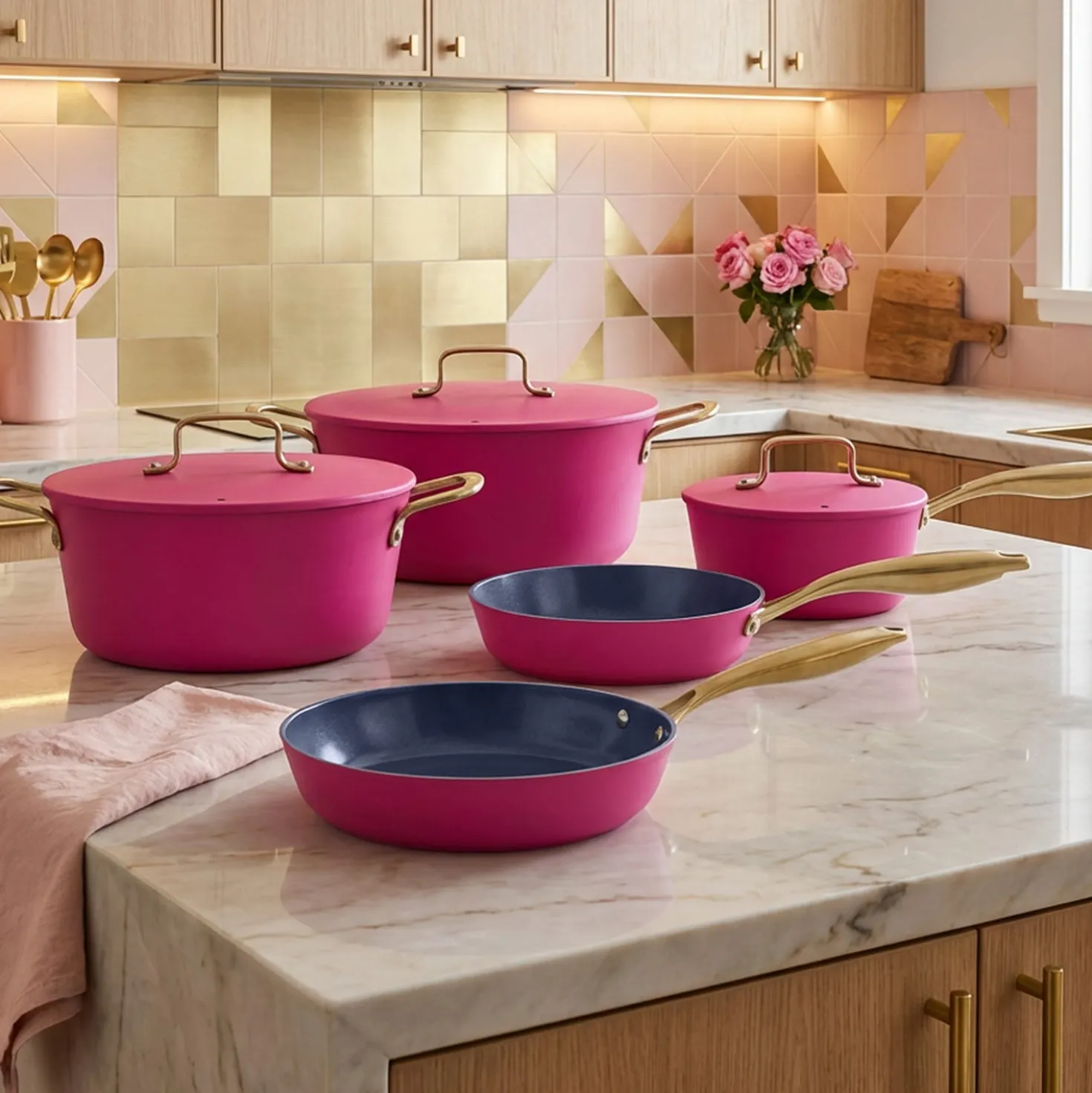 Batteria 12 pezzi antiaderente ceramico Rhapsody fucsia