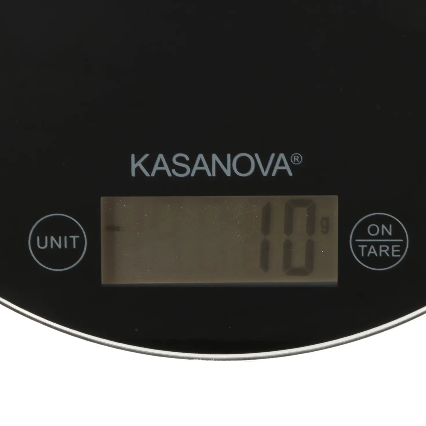 Bilancia da cucina digitale nera tonda con scritta