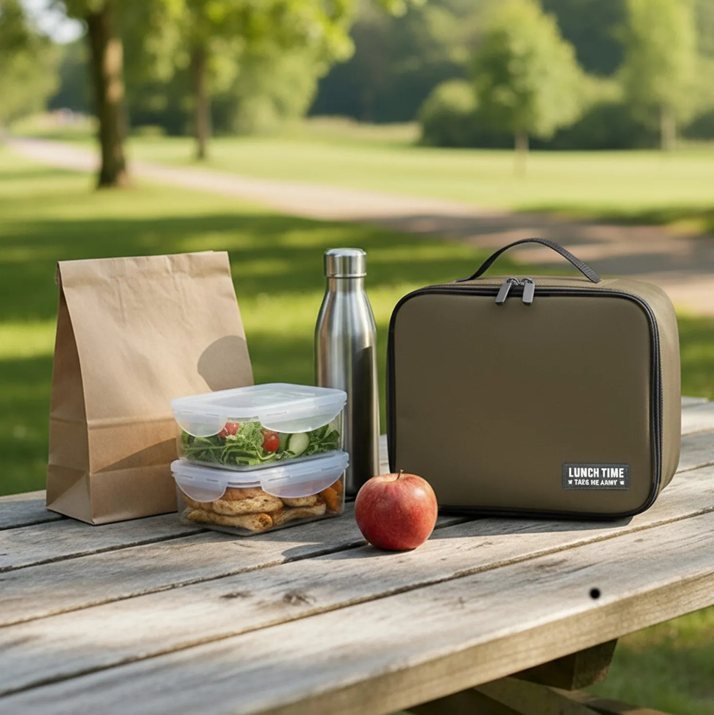 Borsa porta pranzo termica marrone 6 L con 2 contenitori