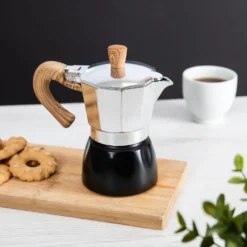 Caffettiera 2 tazze argento e nera in lega di alluminio
