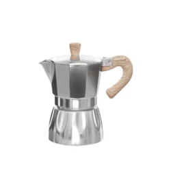 Caffettiera 3 tazze con manico effetto legno