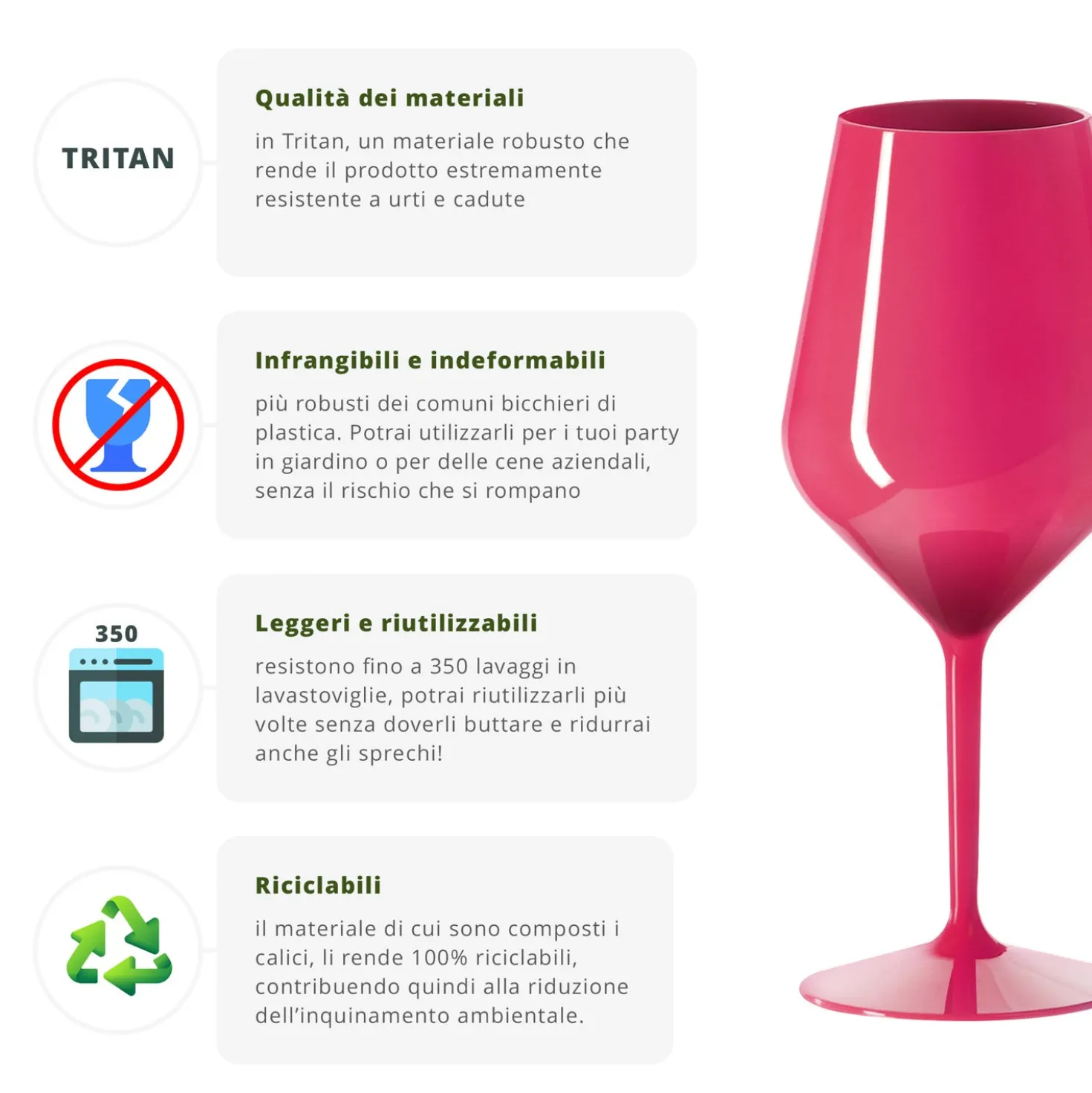 Calice vino in tritan 470 ml fucsia