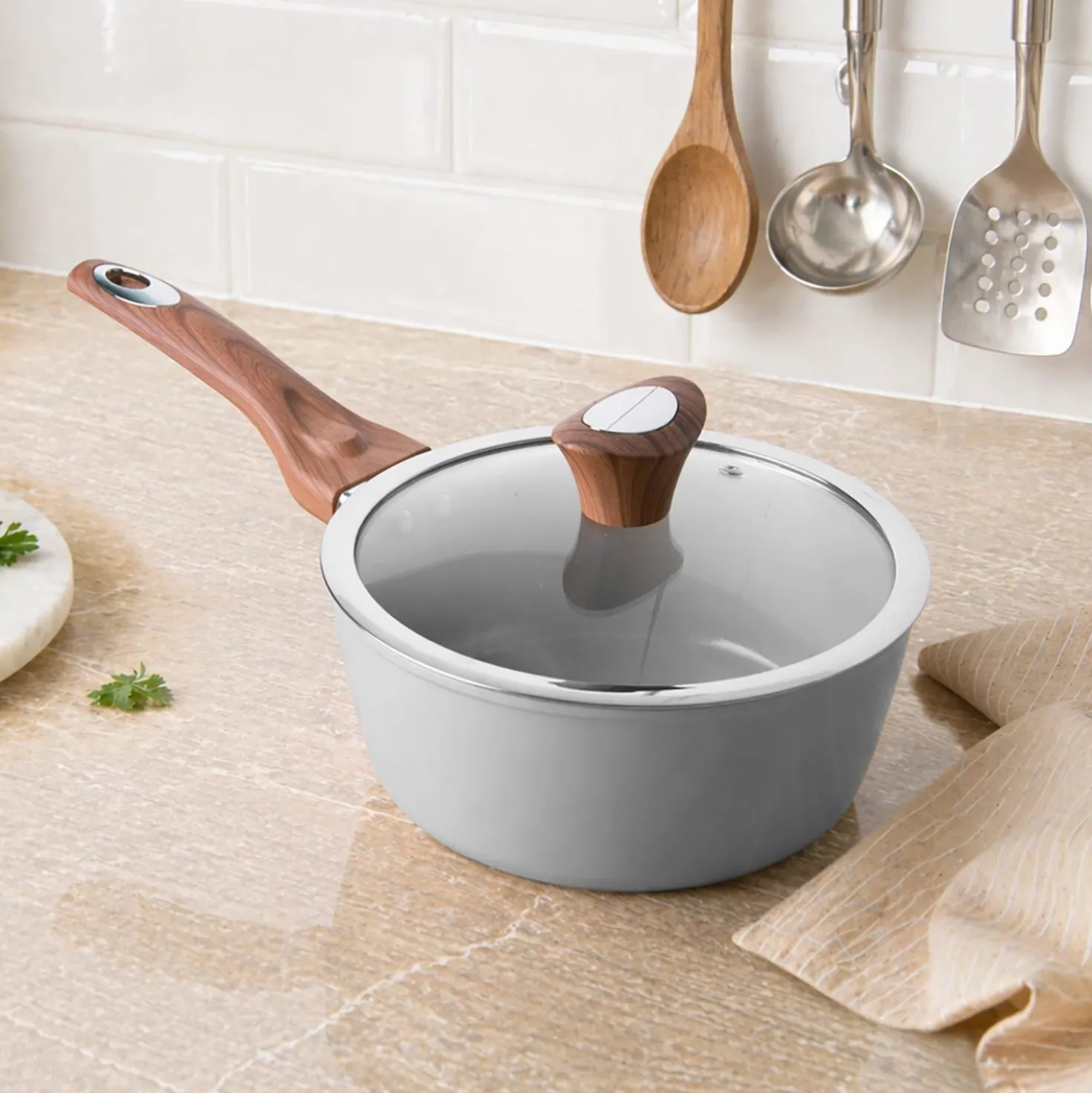 Casseruola 20 cm antiaderente ceramico 1 manico New Ceramic grigio