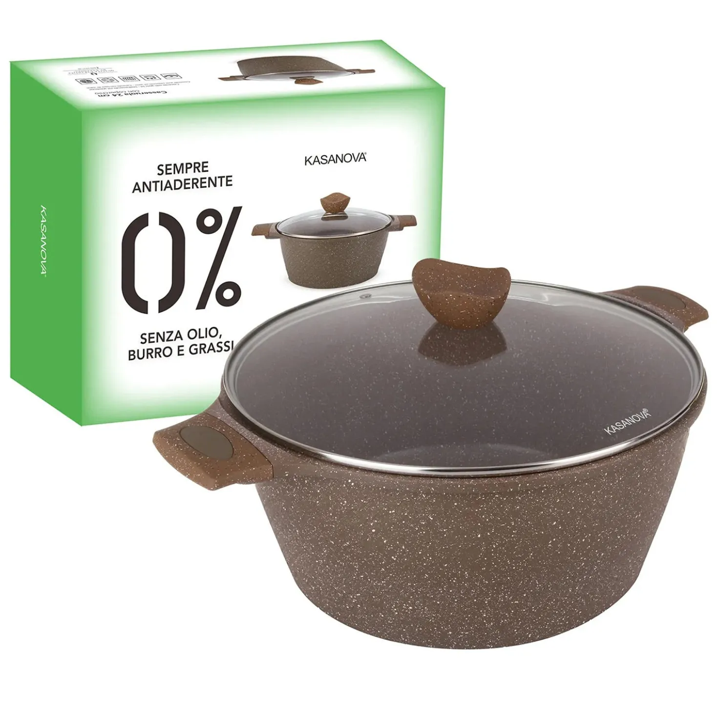 Casseruola 32 cm antiaderente 0 grassi con coperchio