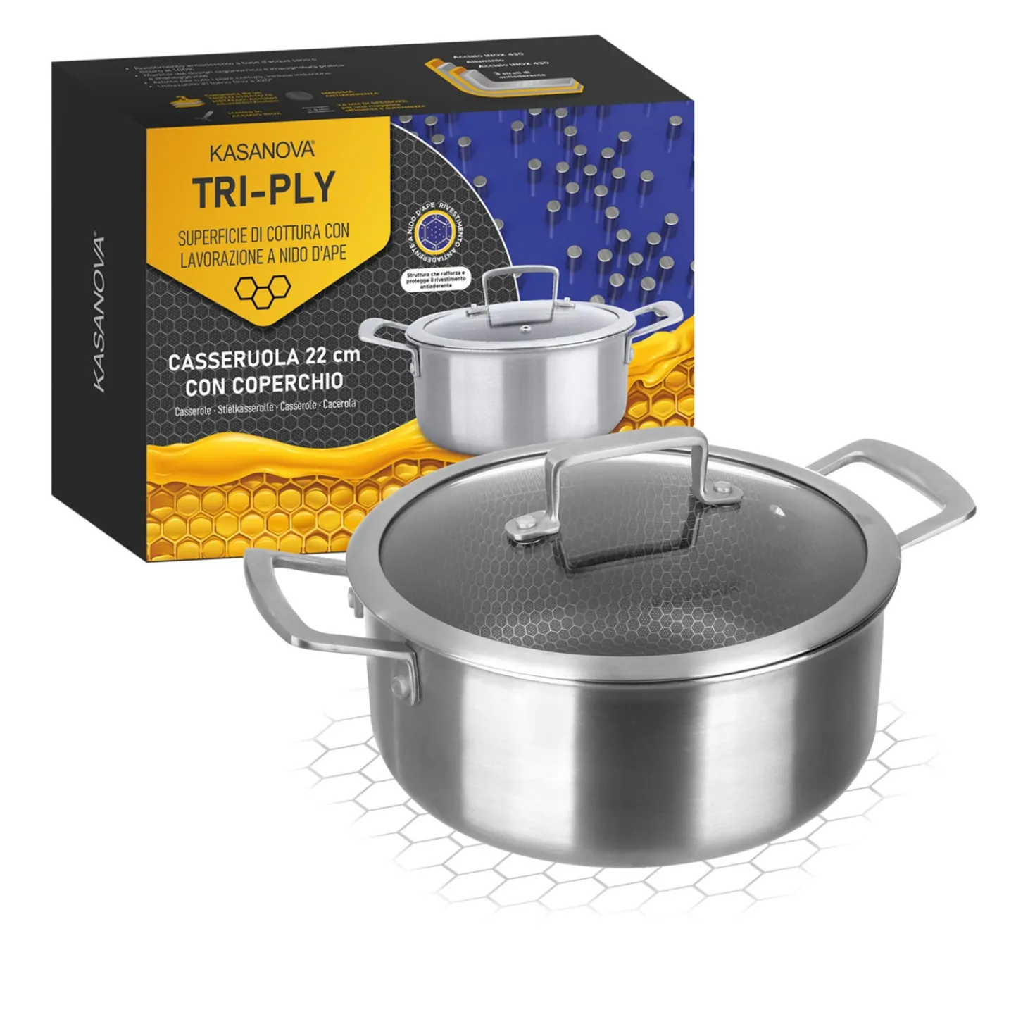 Casseruola 22 cm con coperchio a 3 strati Tri - ply