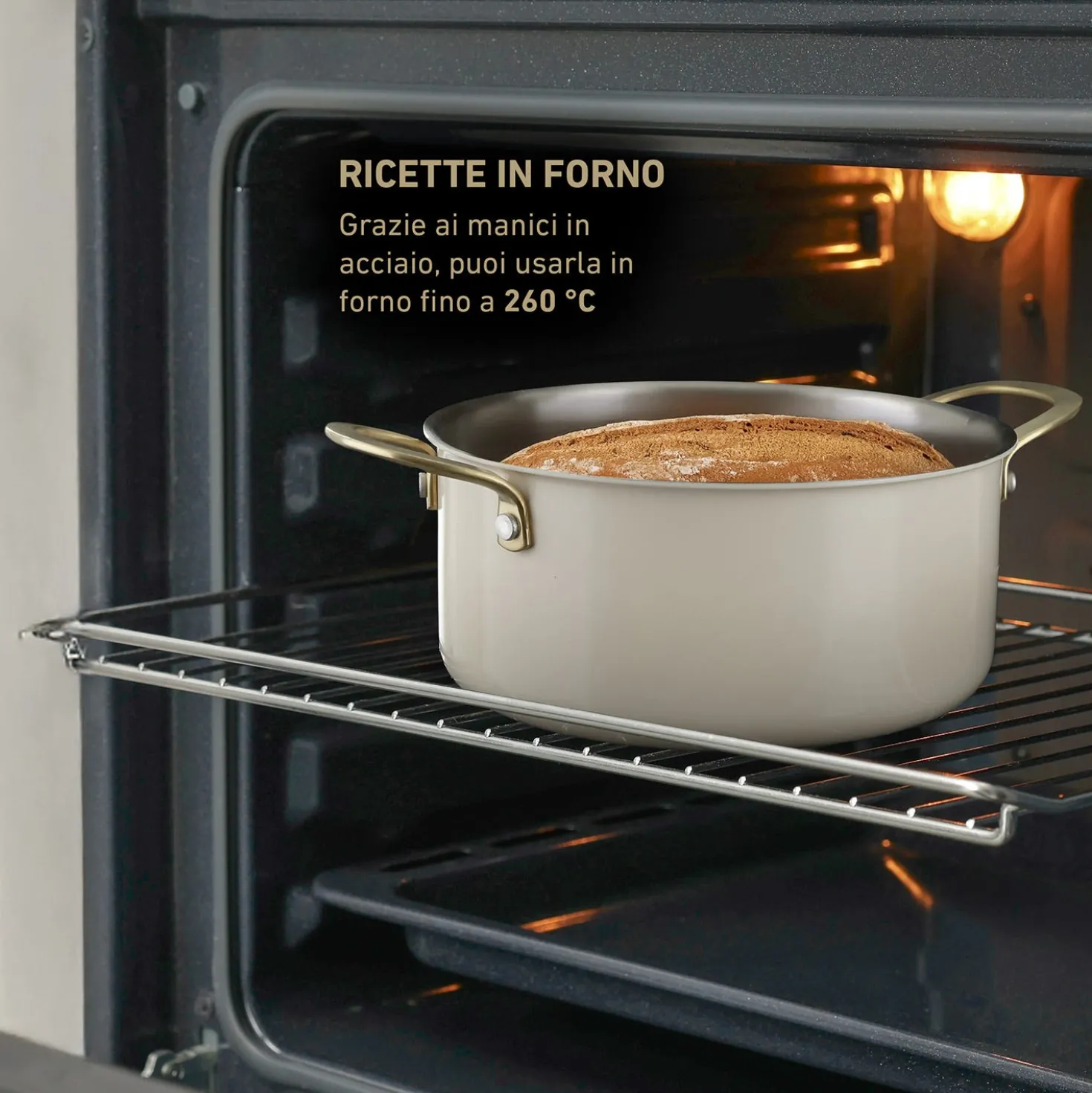 Casseruola 22 cm in acciaio bianco oro California con coperchio