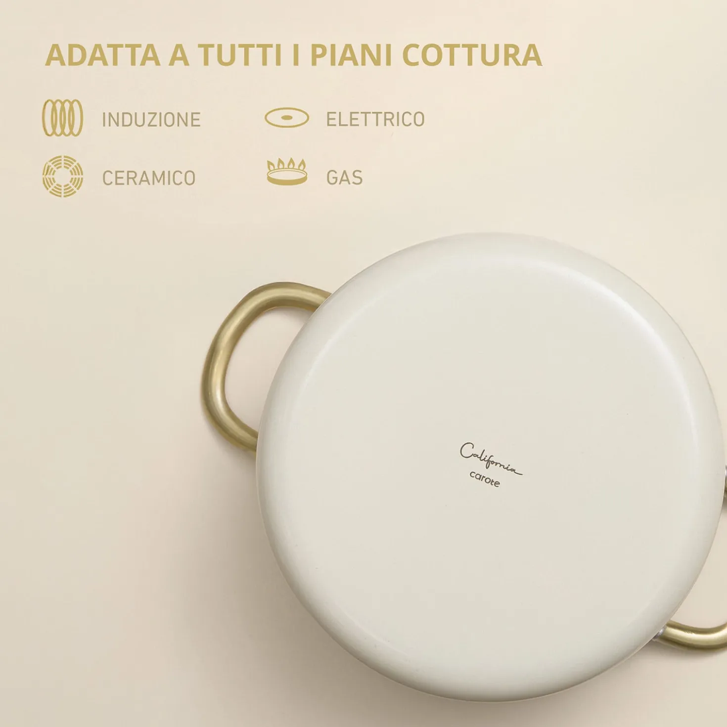 Casseruola 22 cm in acciaio bianco oro California con coperchio