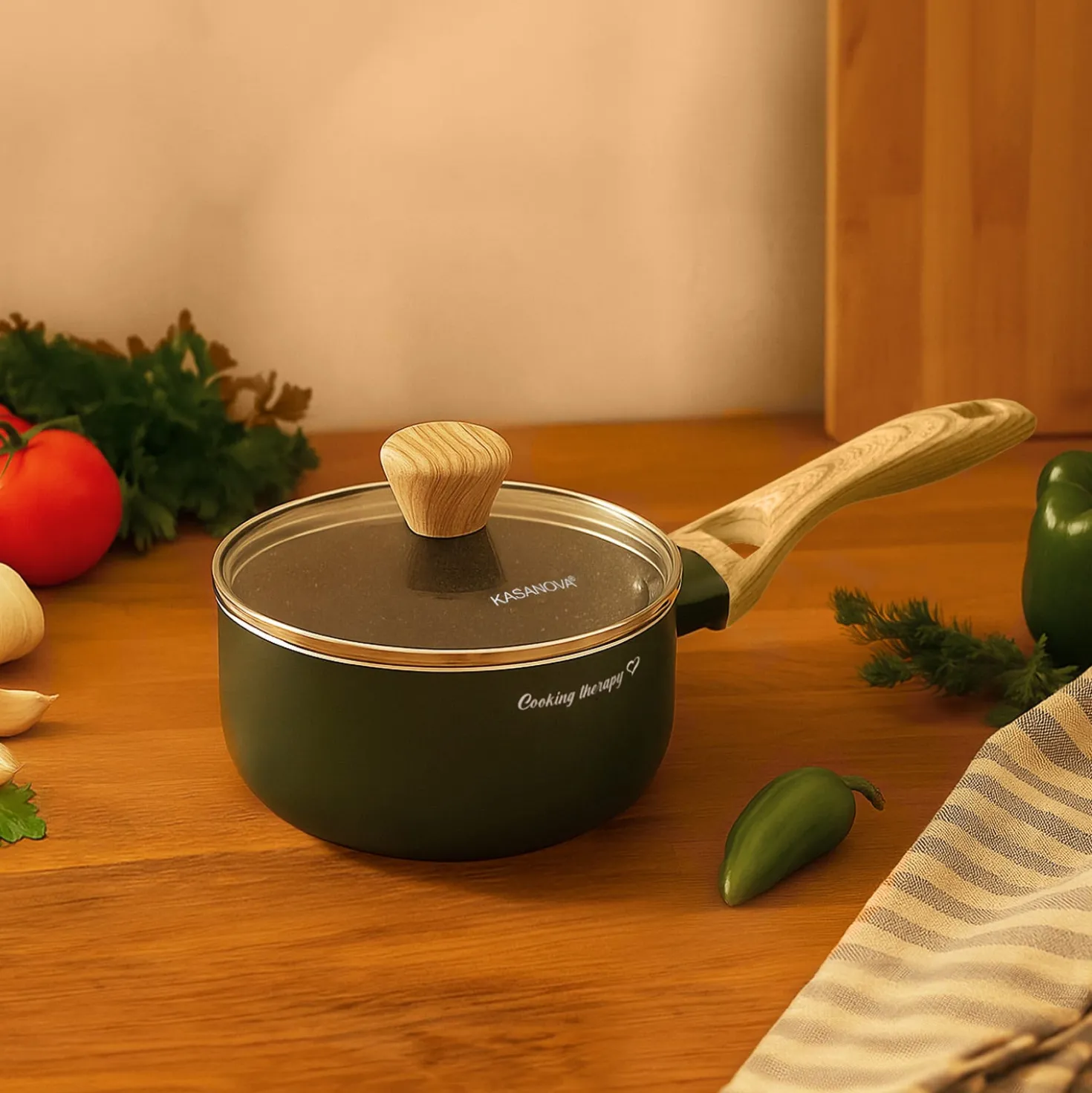 Casseruola 16 cm verde Cooking Therapy con coperchio