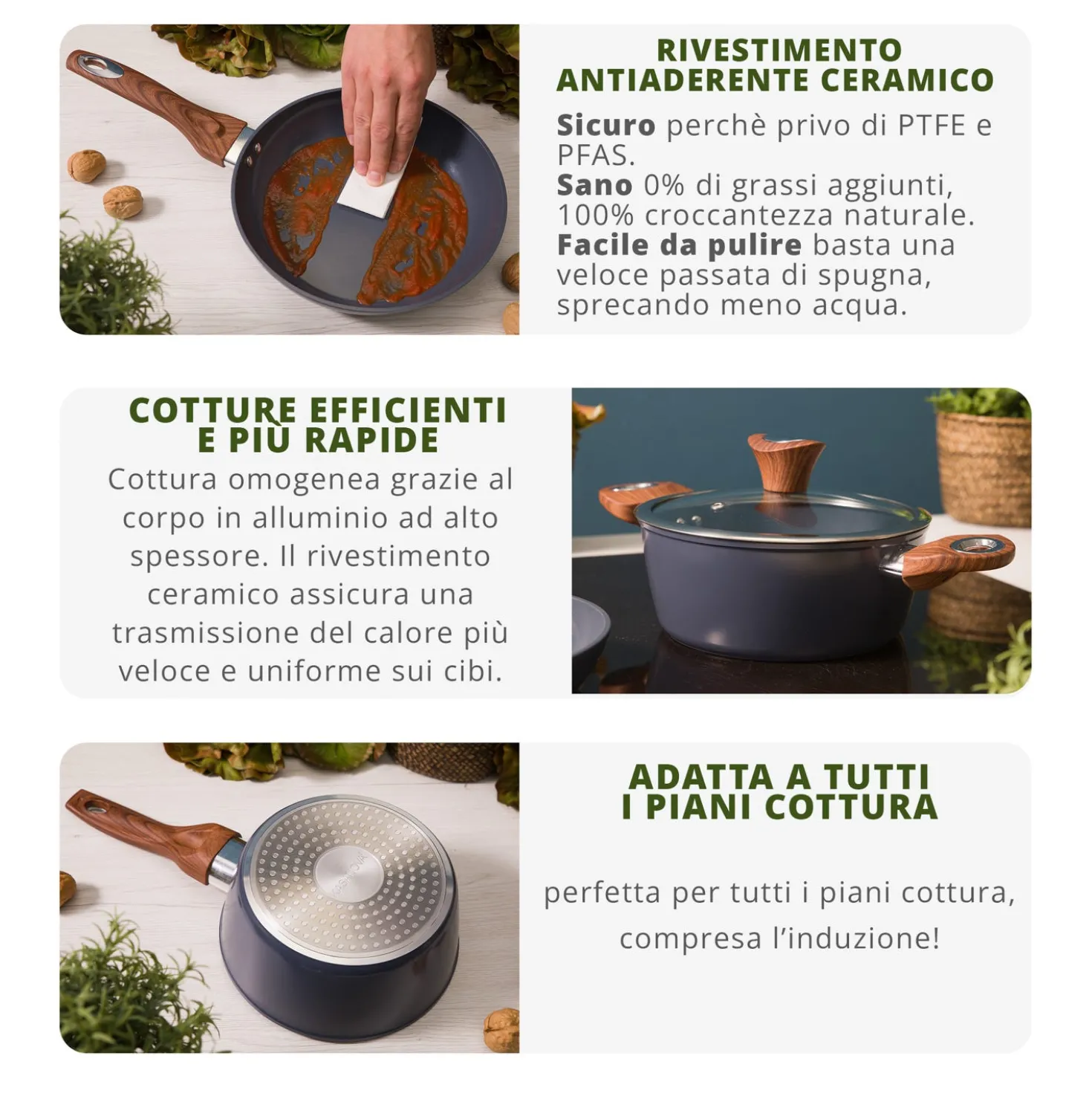 Casseruola un manico 20 cm con coperchio ottanio New Ceramic