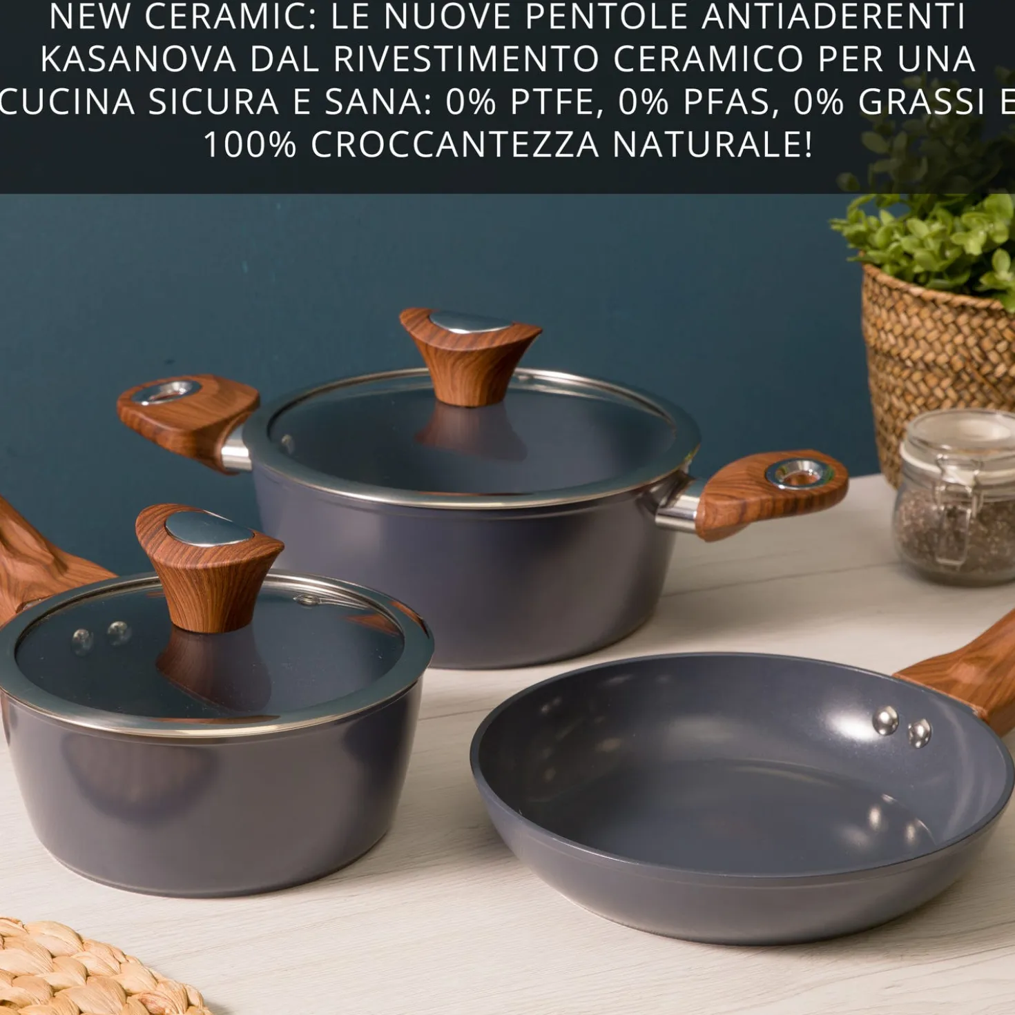 Casseruola un manico 16 cm con coperchio ottanio New Ceramic