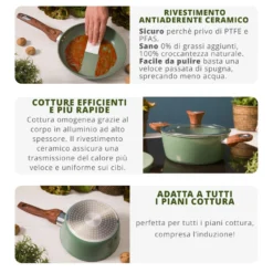 Casseruola un manico 20 cm con coperchio verde New Ceramic