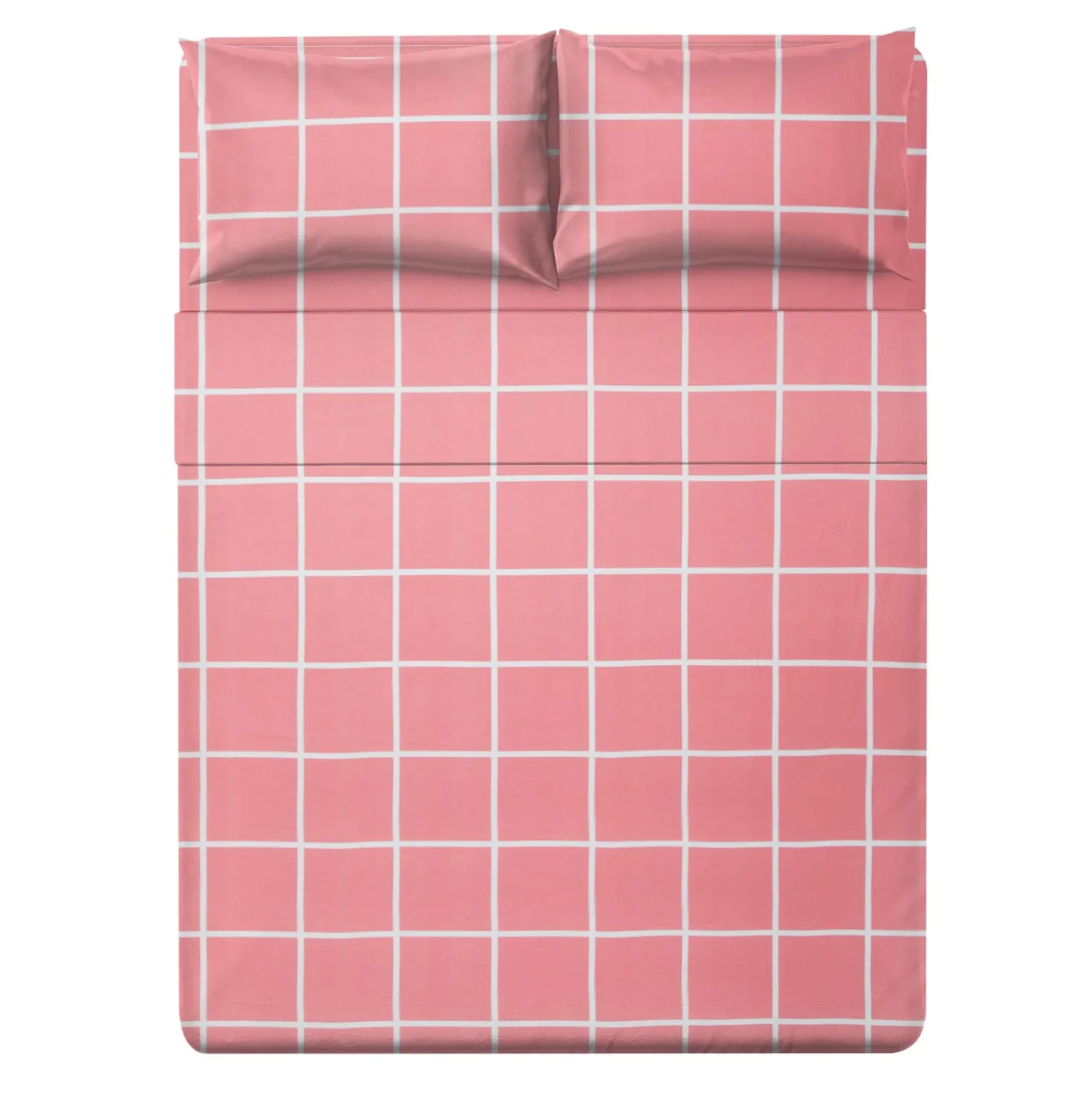 Completo letto matrimoniale policotone quadrotti rosa