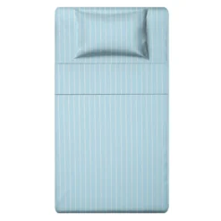 Completo letto 1 piazza e mezza policotone righe azzurro