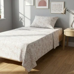 Completo letto 1 piazza e mezza policotone foglie sabbia