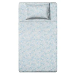 Completo letto 1 piazza e mezza policotone foglie azzurro