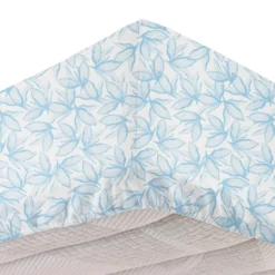 Completo letto 1 piazza e mezza policotone foglie azzurro