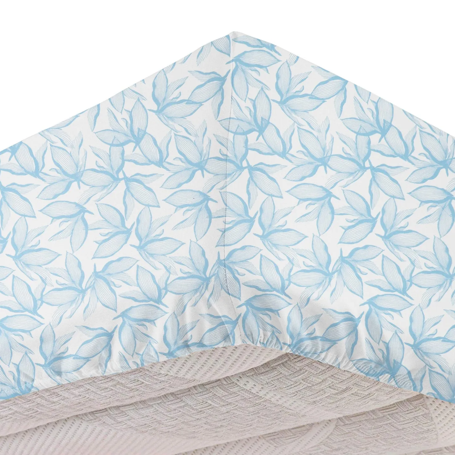 Completo letto 1 piazza e mezza policotone foglie azzurro