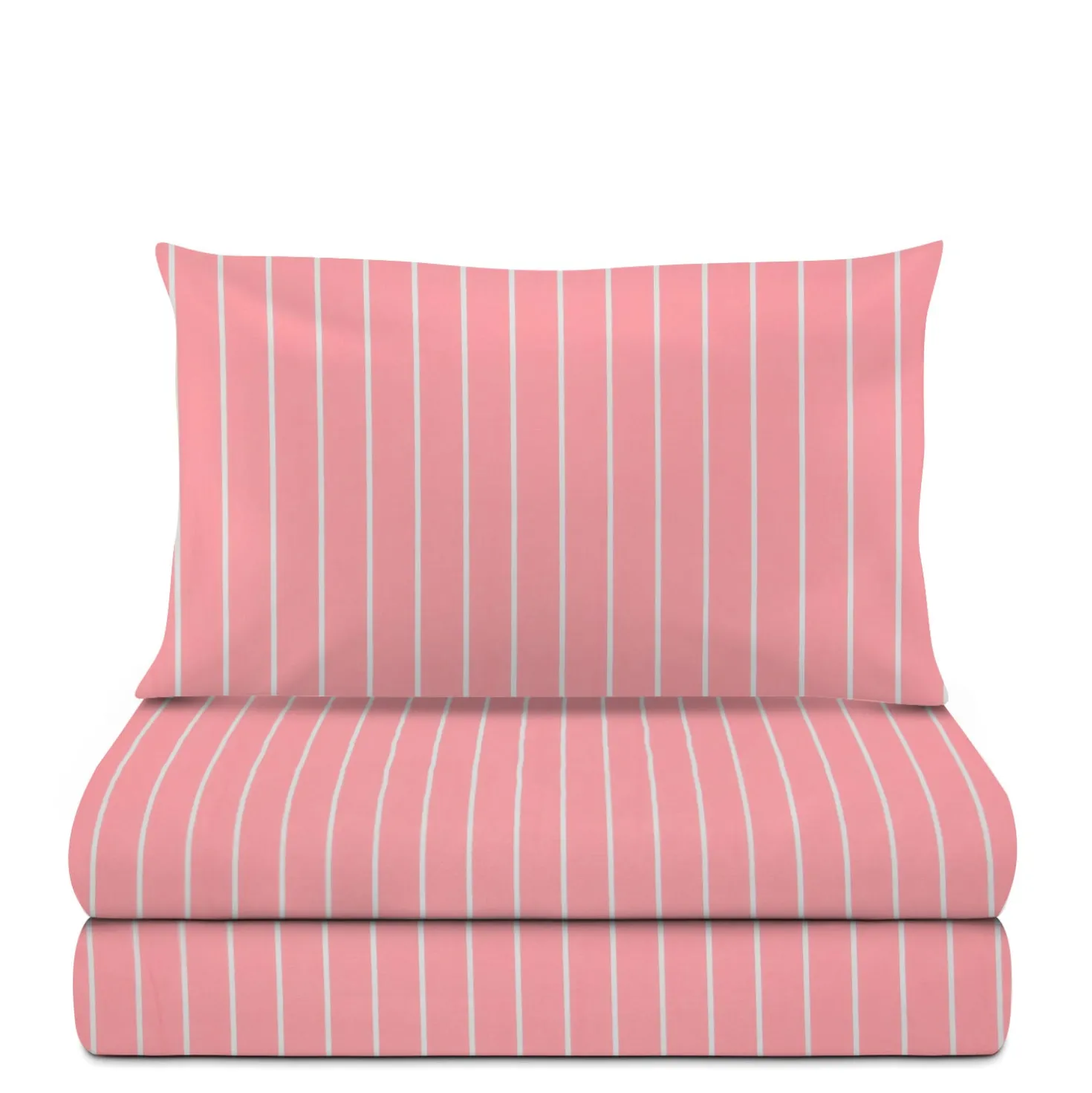 Completo letto 1 piazza e mezza policotone righe rosa