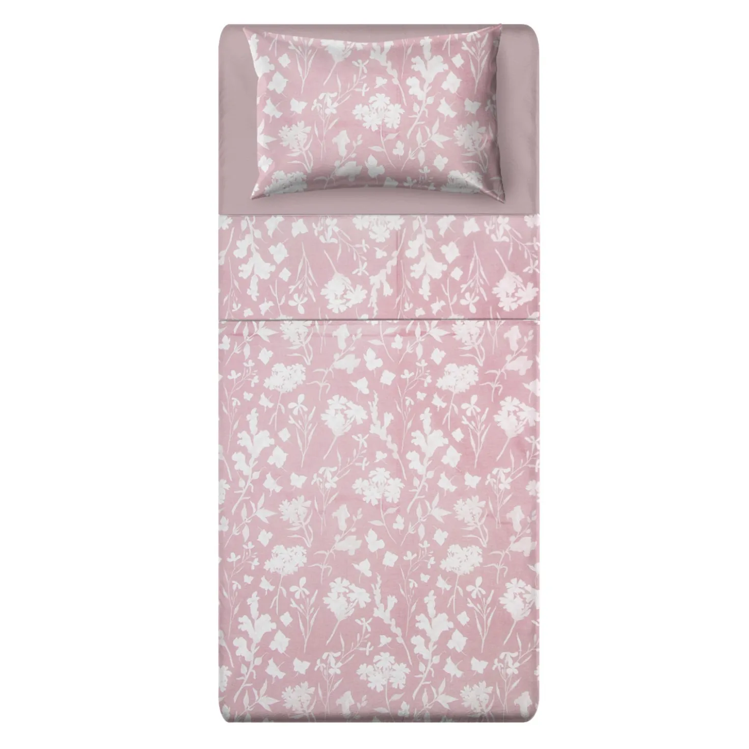 Completo letto singolo cotone fiori malva
