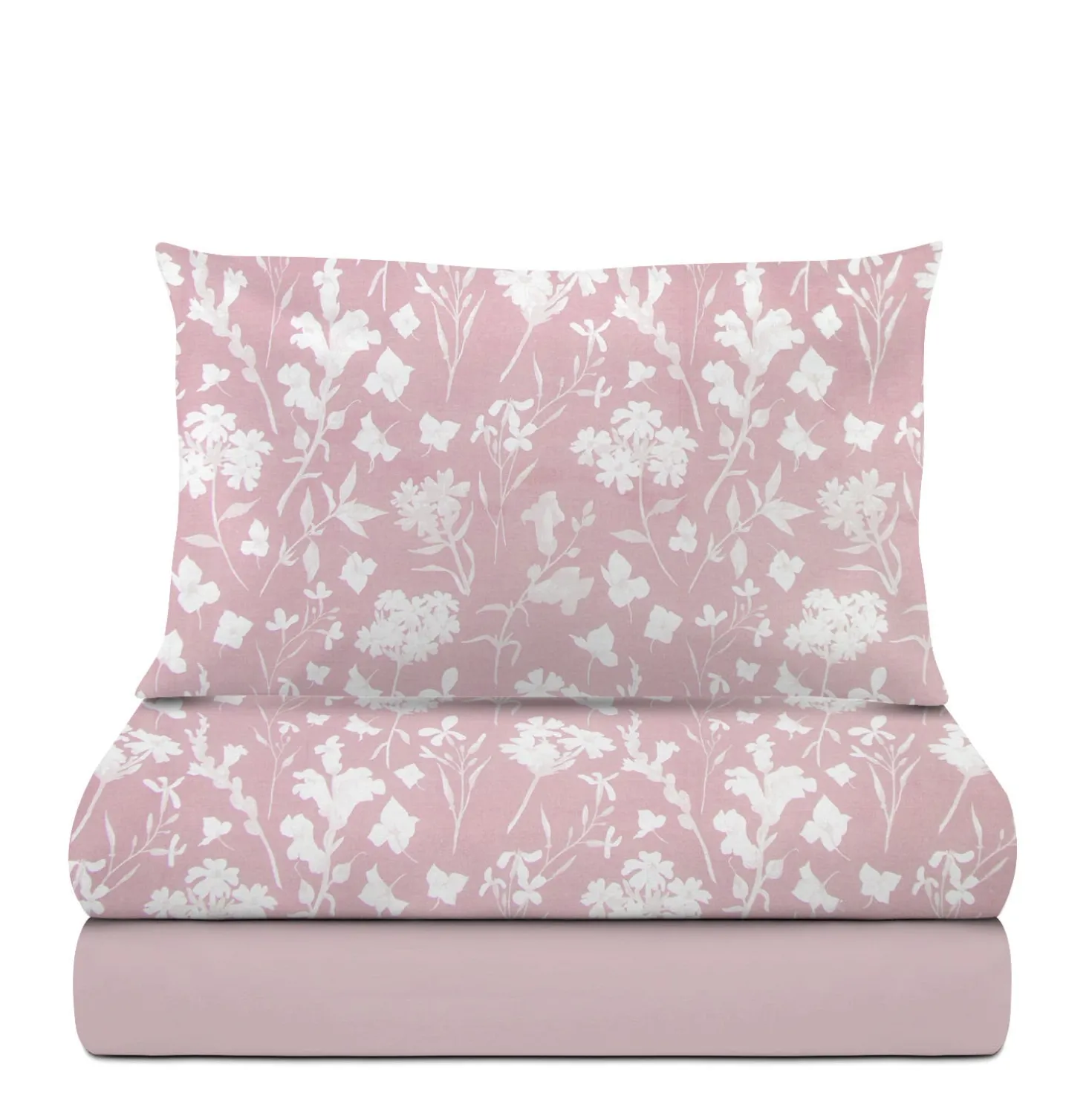 Completo letto singolo cotone fiori malva