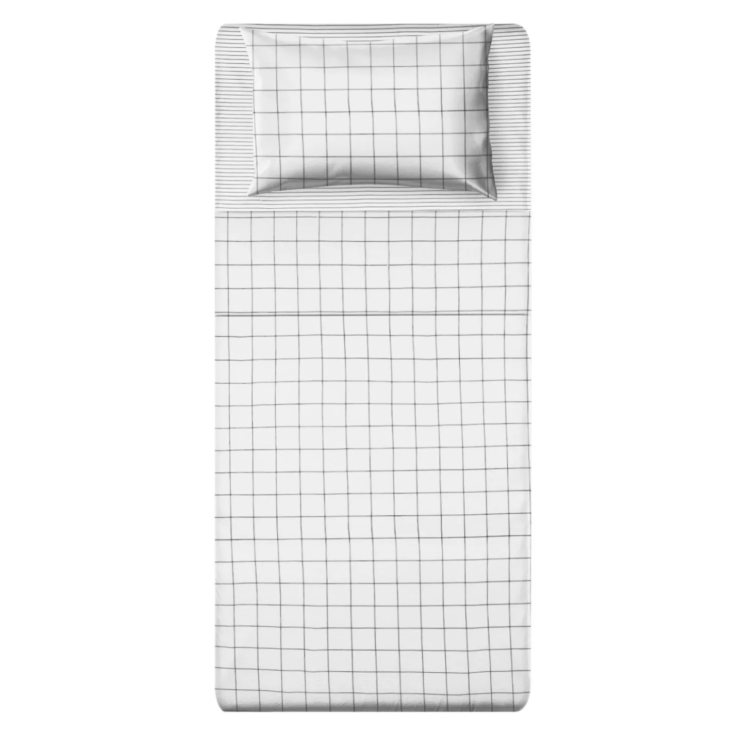 Completo letto singolo cotone Check grigio
