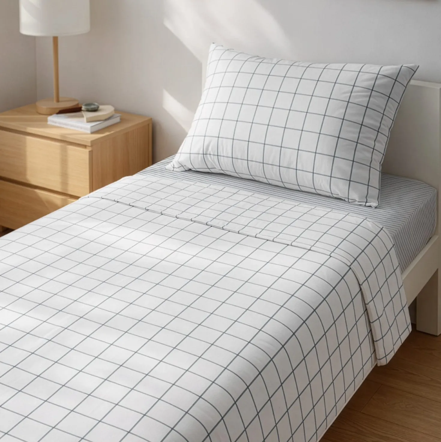 Completo letto singolo cotone Check grigio