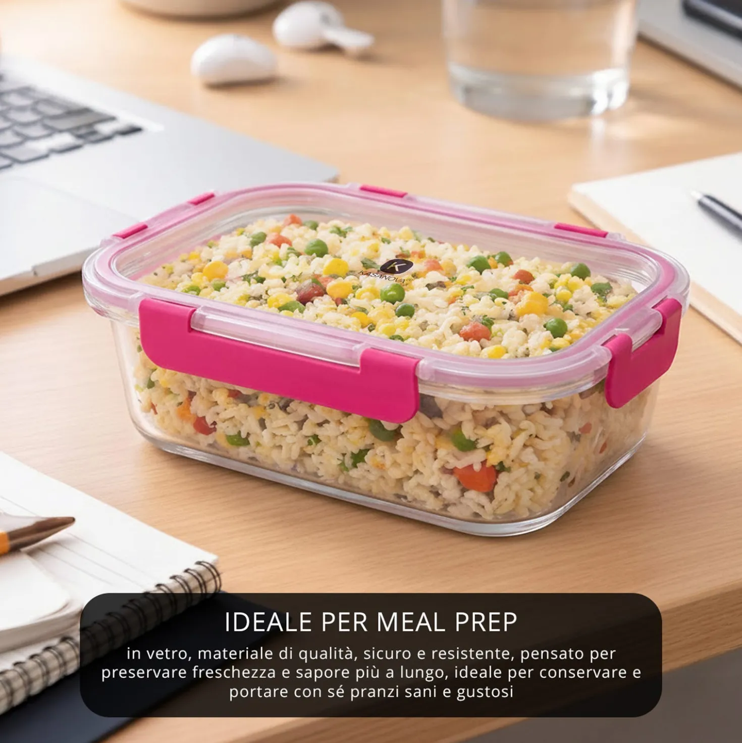 Contenitore alimentare 640 ml vetro rosa