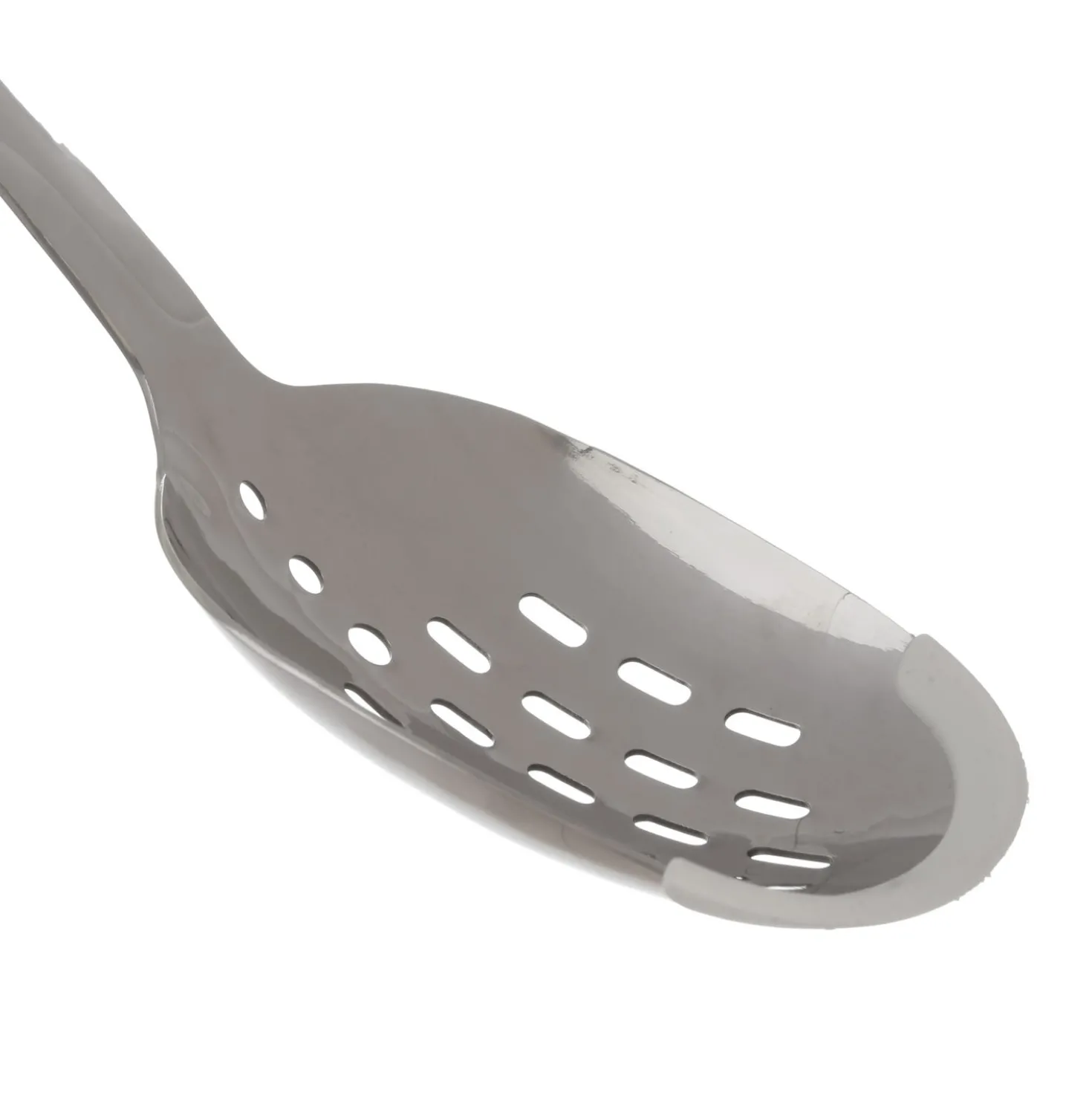 Cucchiaione forato acciaio inox bianco con bordo silicone