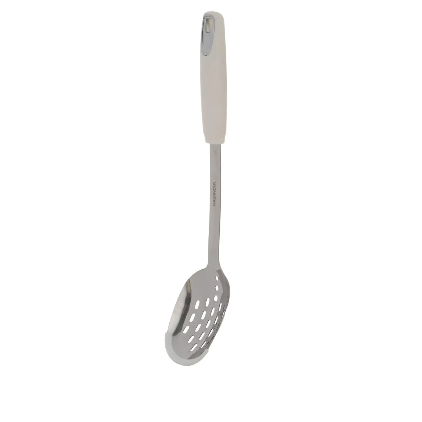 Cucchiaione forato acciaio inox bianco con bordo silicone