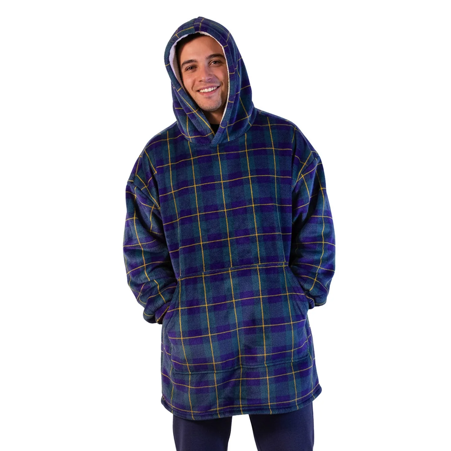 Felpa con cappuccio tartan blu verde Flannel