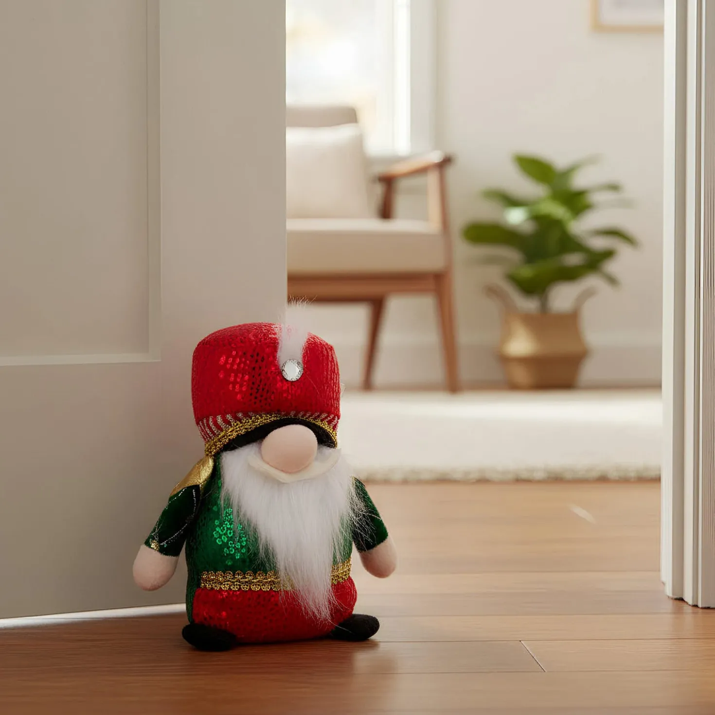 Gnomo Natale fermaporta 26 cm rosso verde