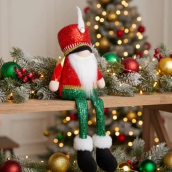 Gnomo Natale gambemolli 41 cm rosso verde