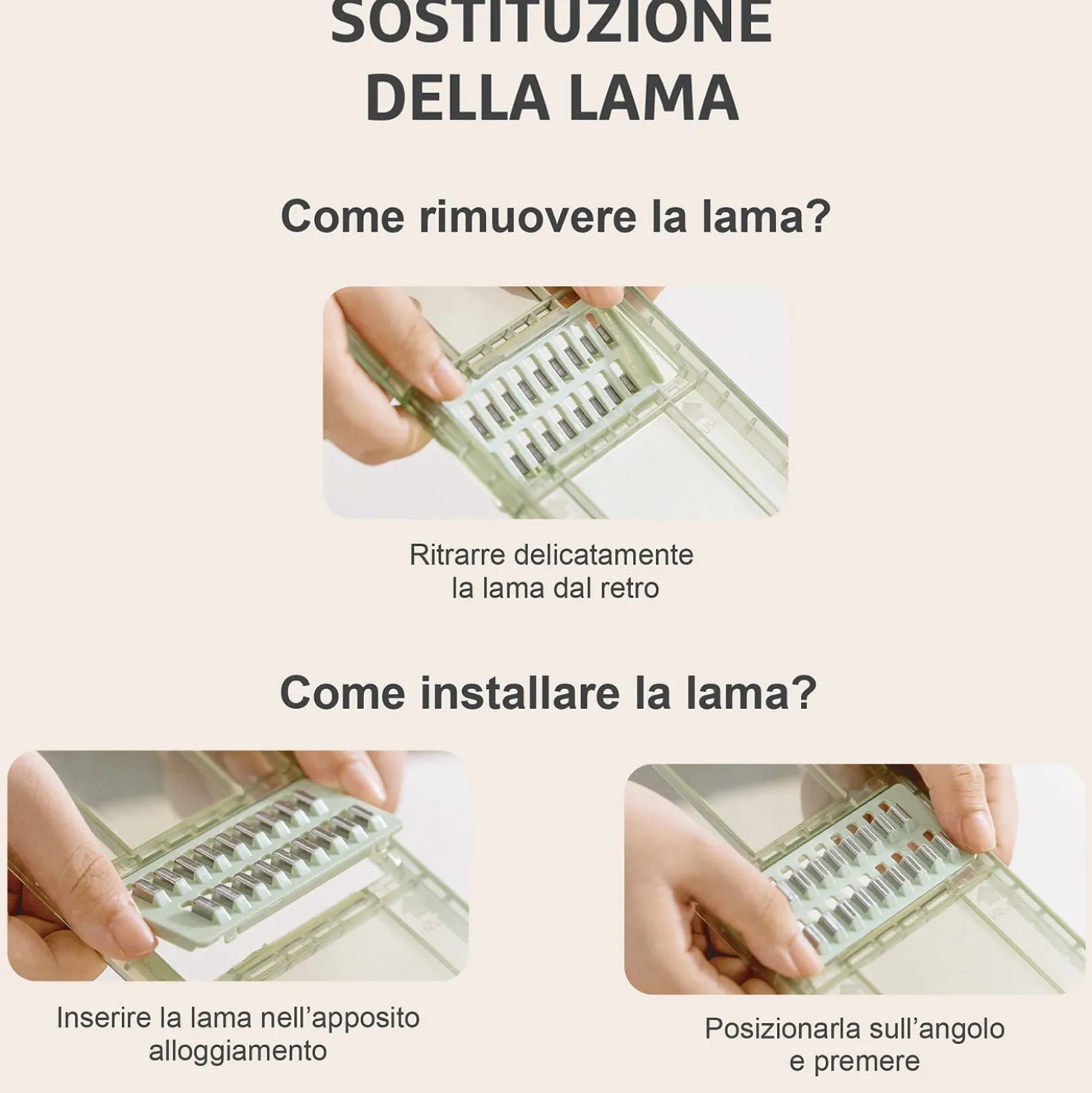 Mandolina con 6 lame e 3 contenitori impilabili