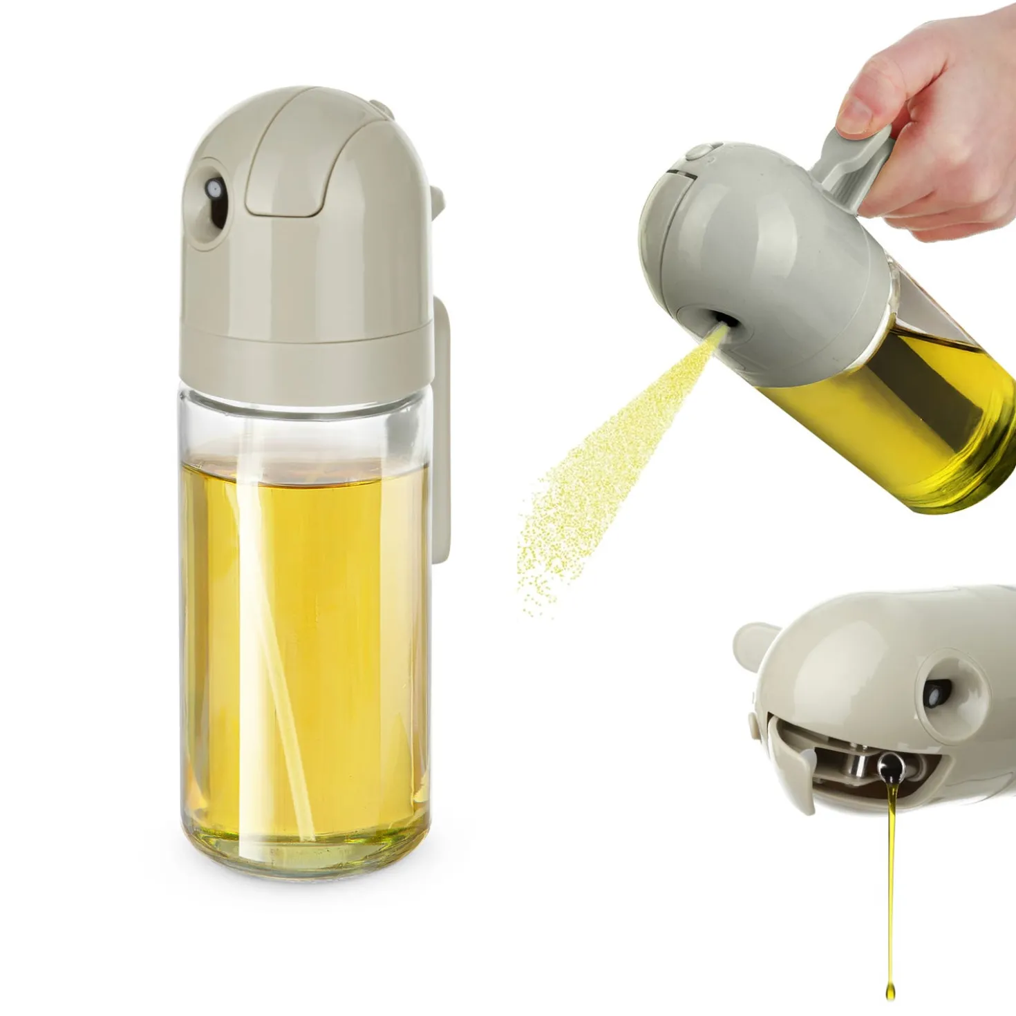 Oliera spray e versa vetro 550 ml tappo tondo tortora
