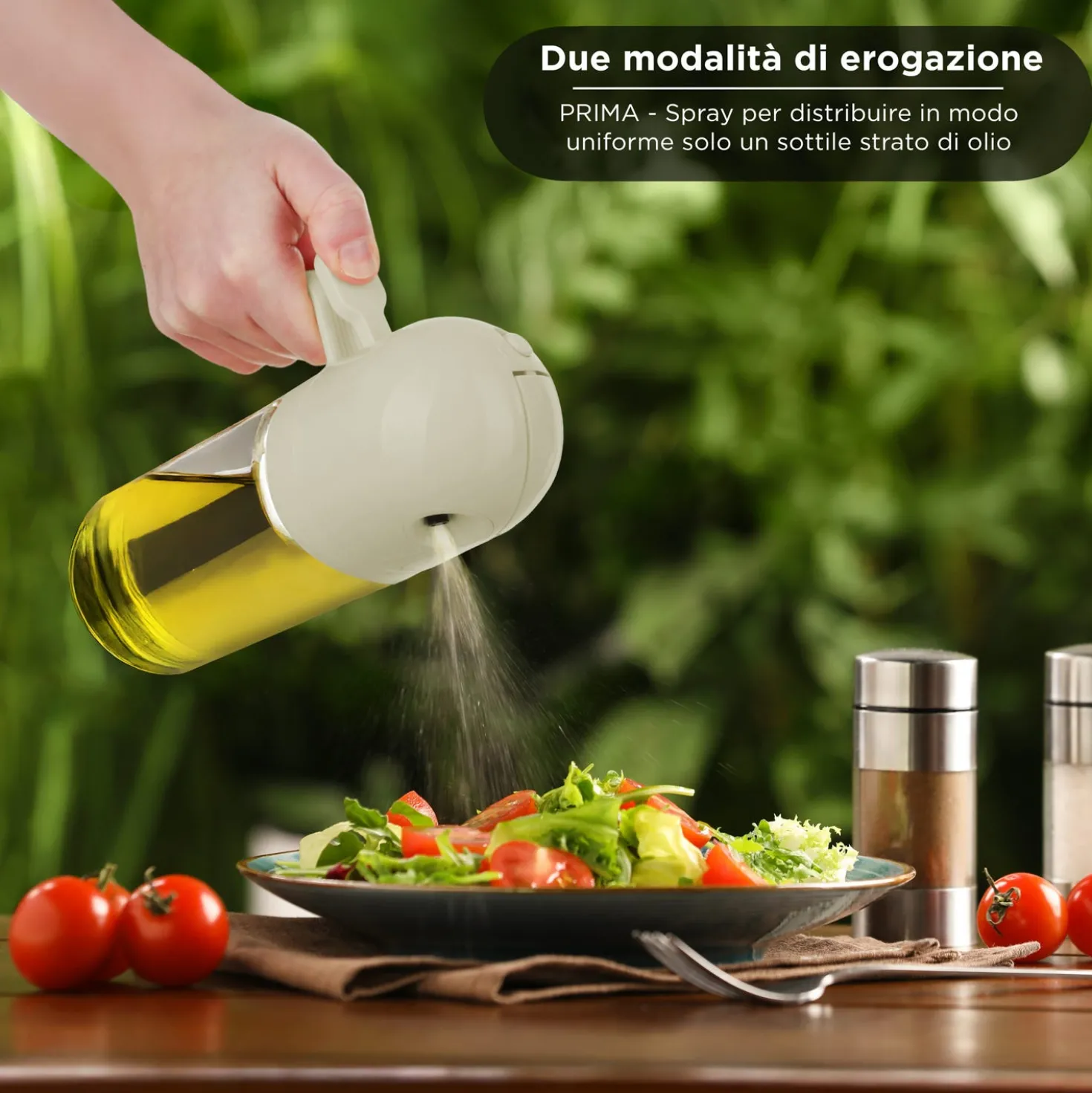 Oliera spray e versa vetro 550 ml tappo tondo tortora
