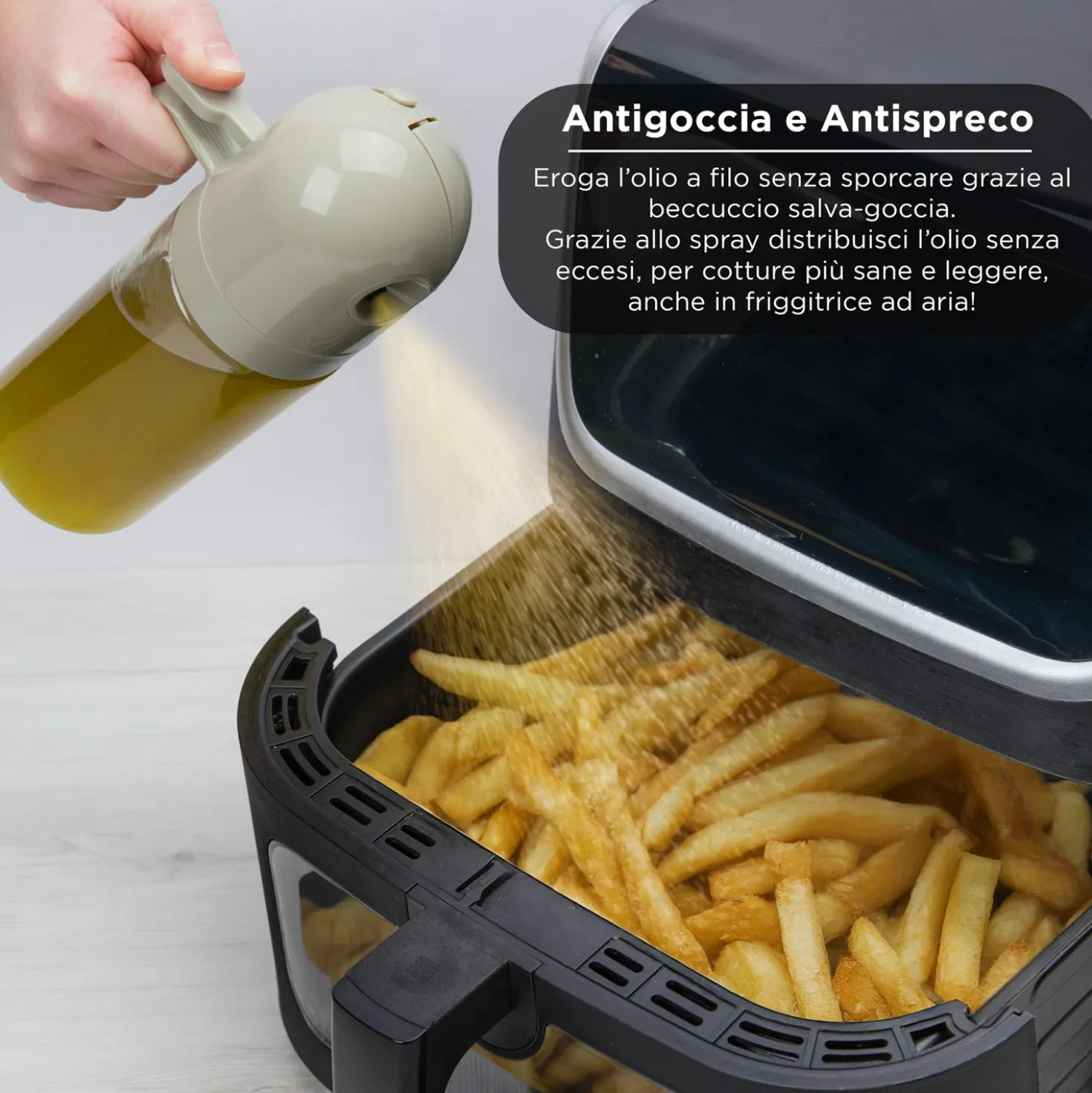 Oliera spray e versa vetro 550 ml tappo tondo tortora