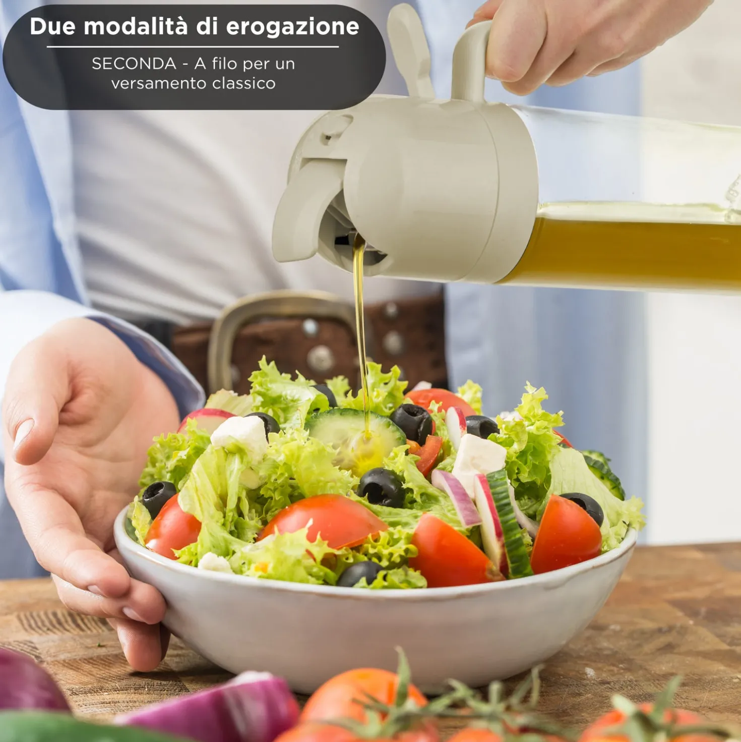 Oliera spray e versa vetro 550 ml tappo tondo tortora