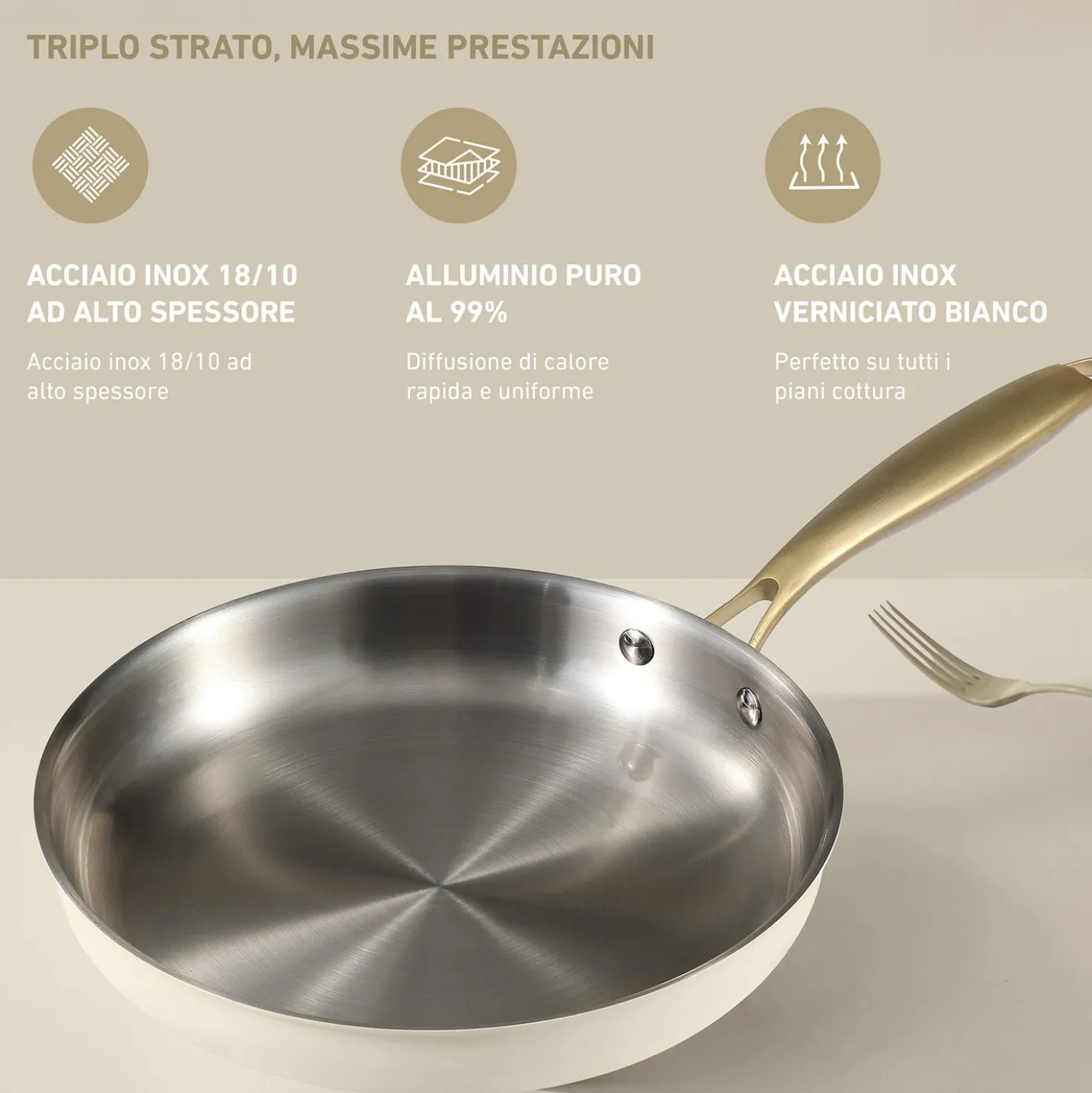 Padella 24 cm in acciaio bianco oro California