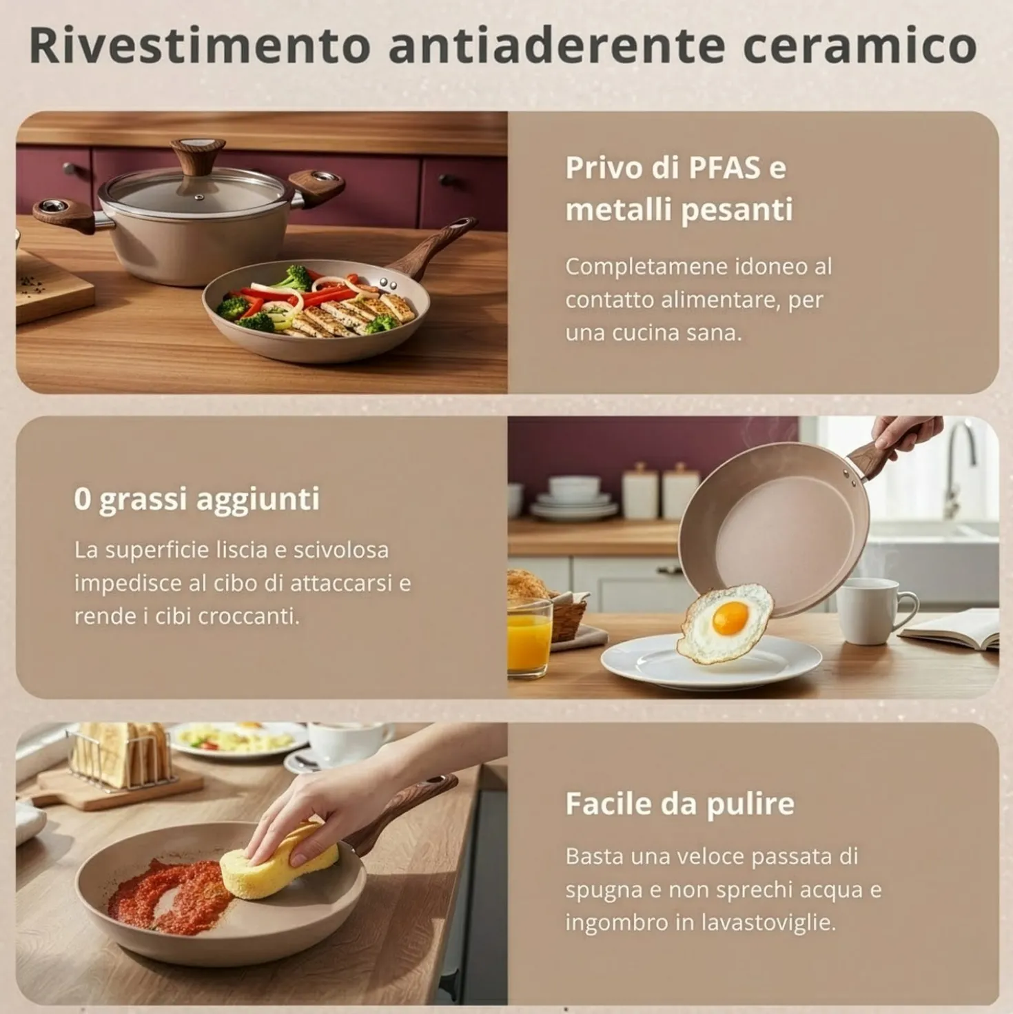 Padella 28 cm in ceramica taupe New Ceramic