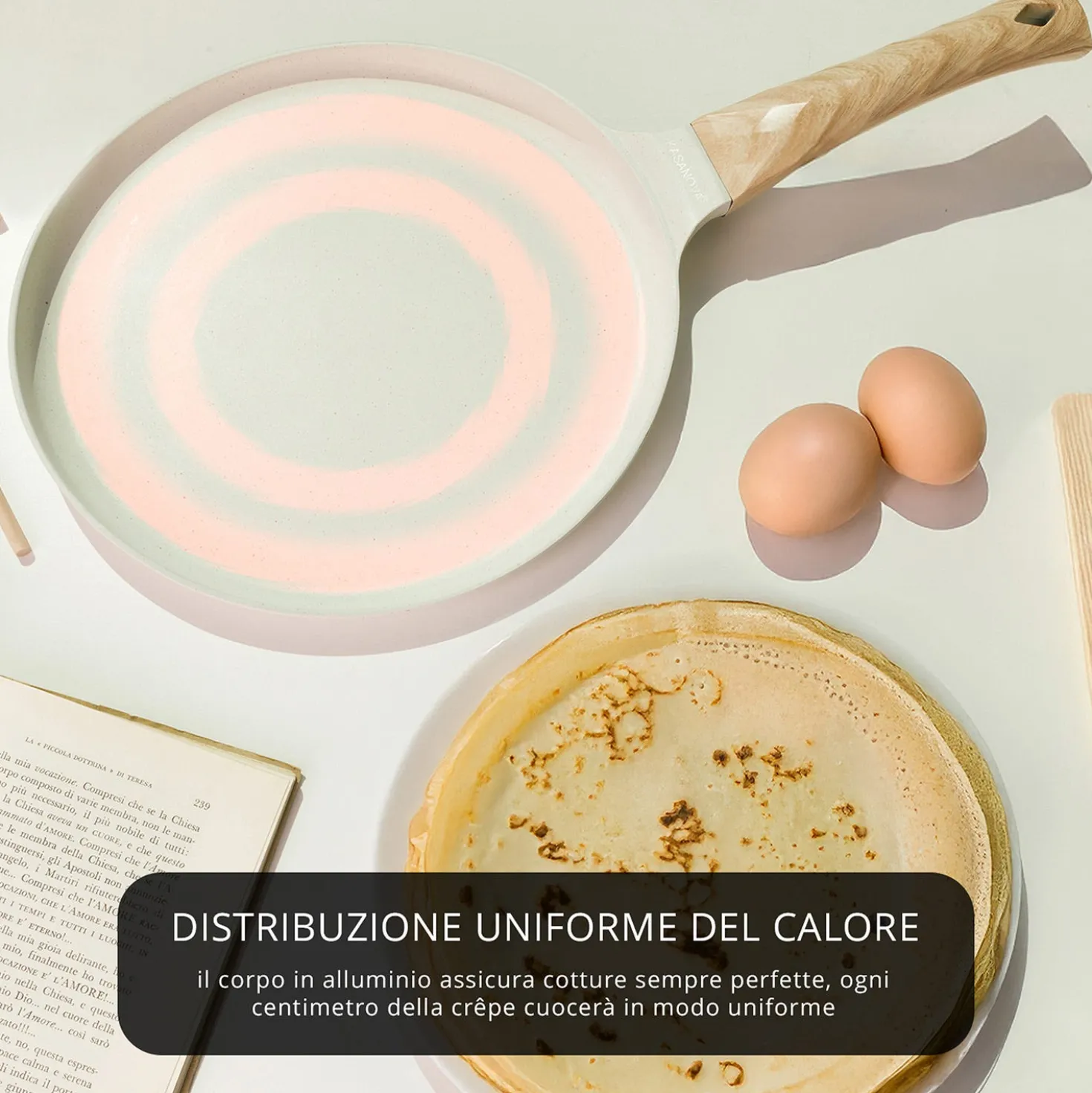 Padella crepes 28 cm con spatola Crepes Magie crema