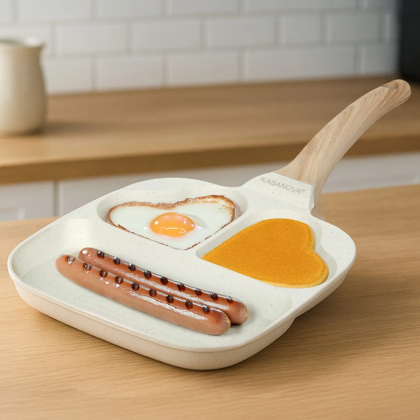 Padella 2 scomparti cuore e grill Mini Mania crema