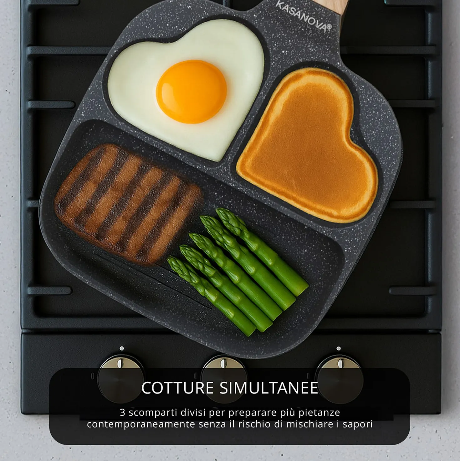 Padella 2 scomparti cuore e grill Mini Mania grigia