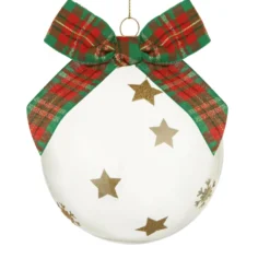 Pallina Natale 10 cm fiocco tartan verde