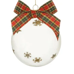 Pallina Natale 10 cm fiocco tartan rosso
