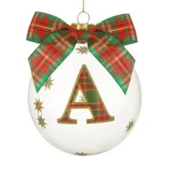 Pallina Natale con lettera A 10 cm tartan