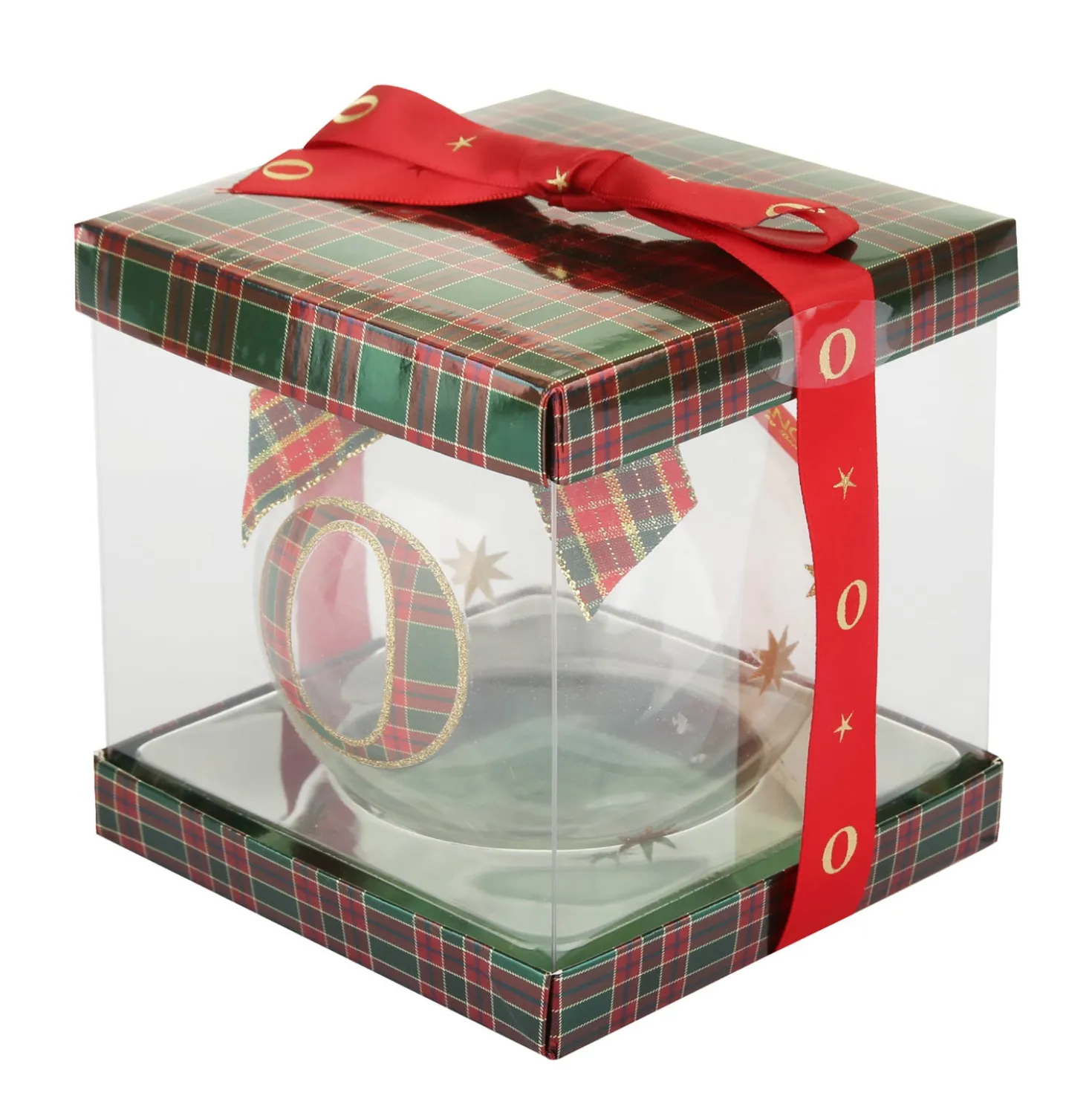 Pallina Natale con lettera O 10 cm tartan